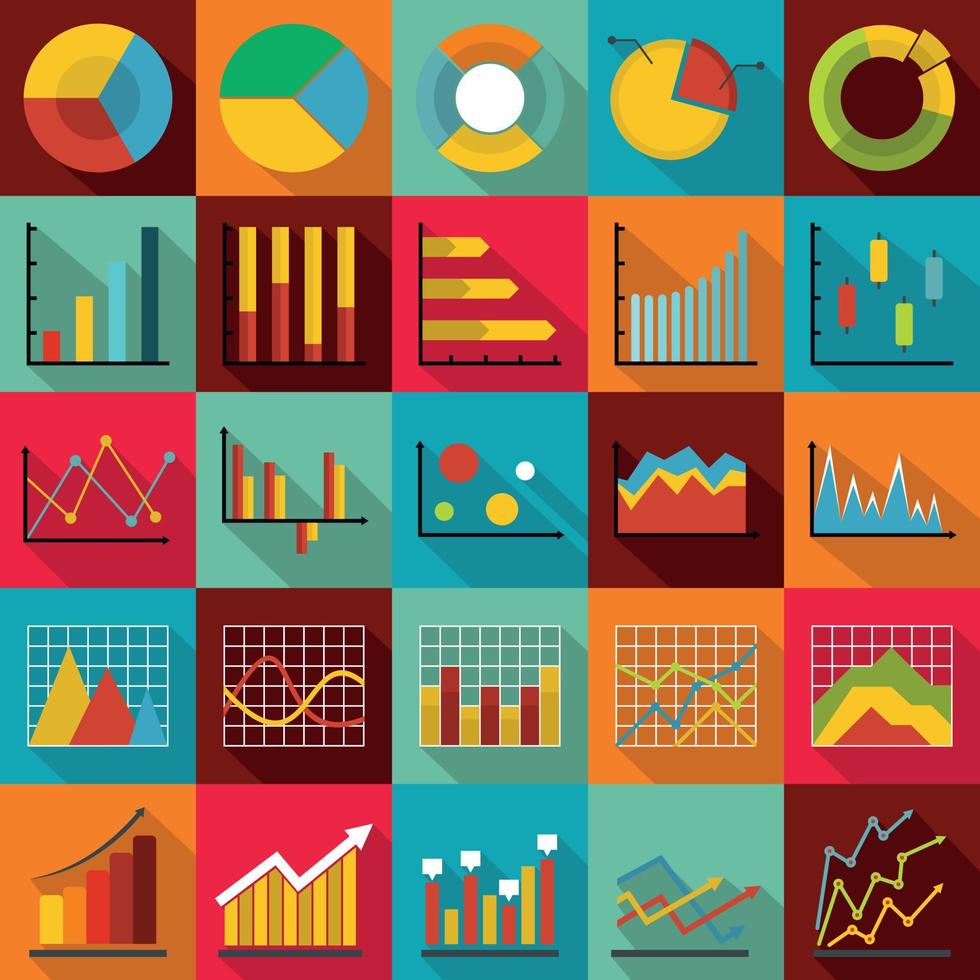 Diagrammdiagramm-Icon-Set, flacher Stil vektor