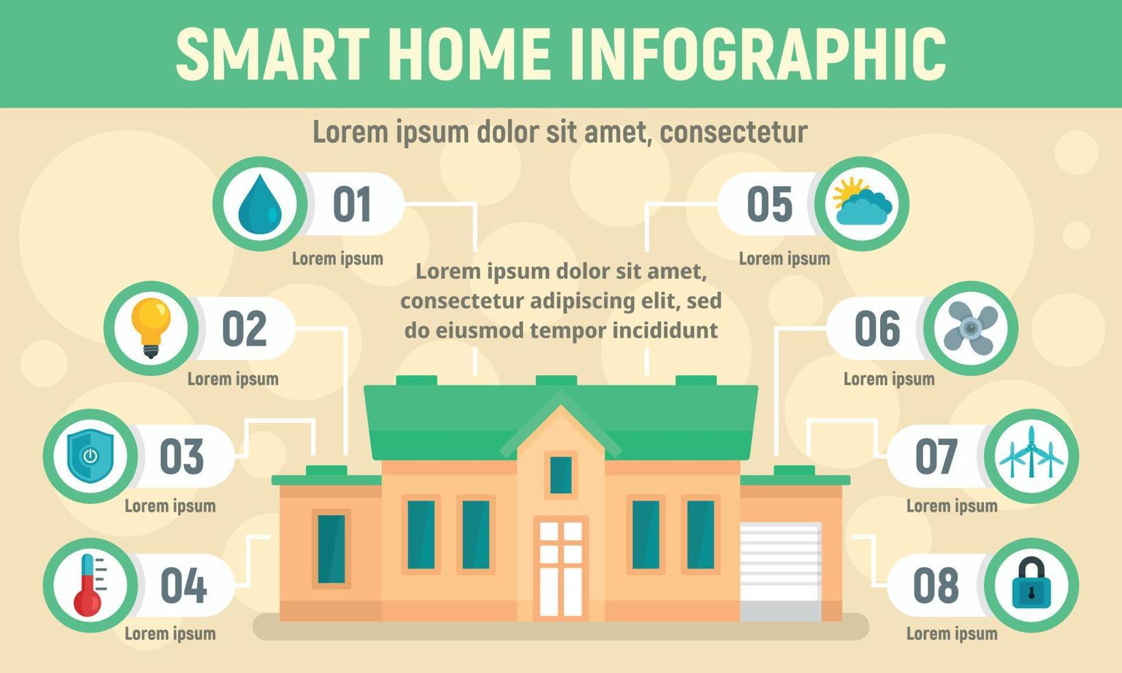 smart hem infographic, platt stil vektor