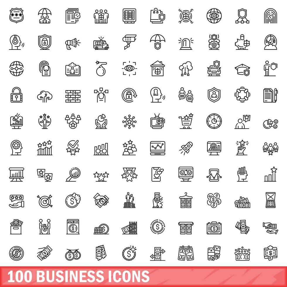 100 Business-Icons gesetzt, Umrissstil vektor