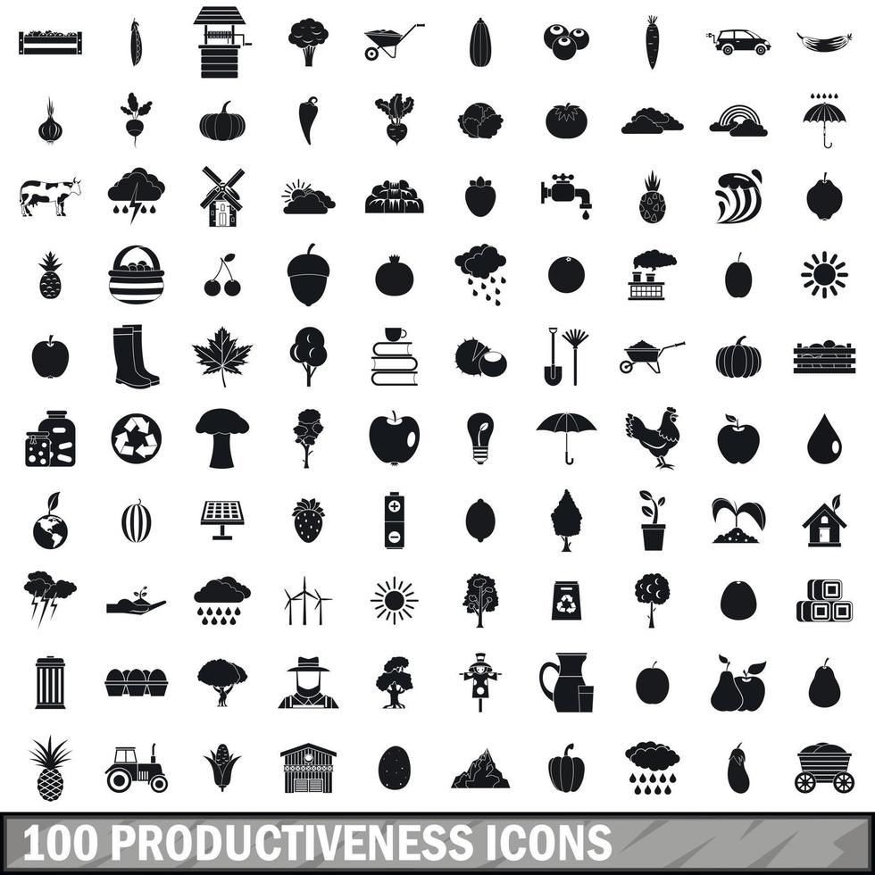 100 produktivitetsikoner set, enkel stil vektor