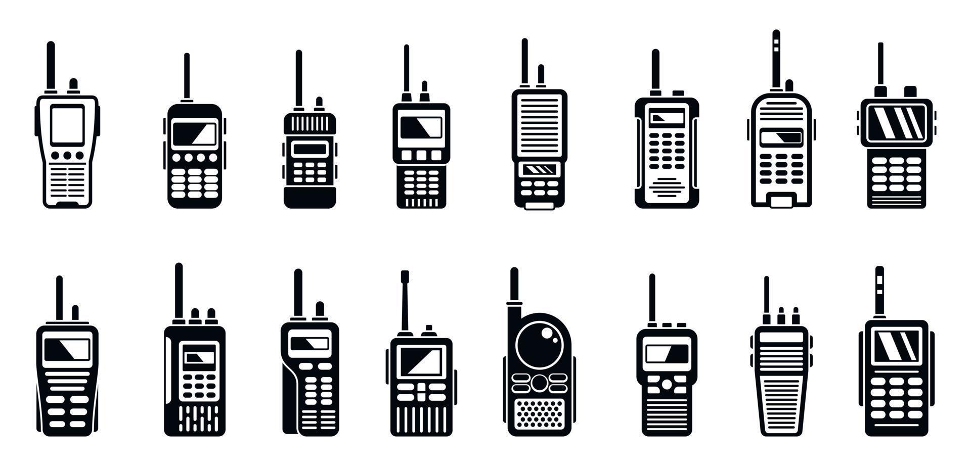 radio walkie talkie ikoner set, enkel stil vektor