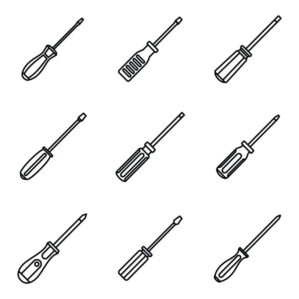 Schraubendreher-Werkzeugsymbole gesetzt, Umrissstil vektor