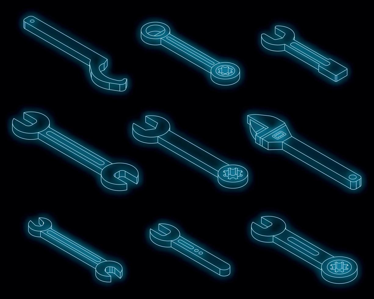 Schraubenschlüssel-Symbole setzen Vektor-Neon vektor