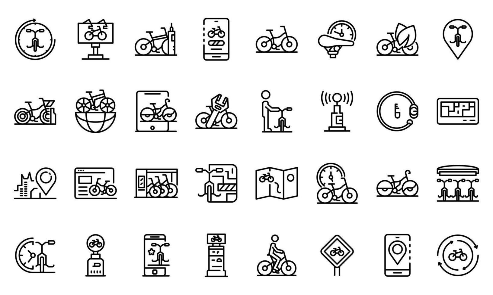 Mieten Sie ein Fahrrad-Icons-Set, Umrissstil vektor