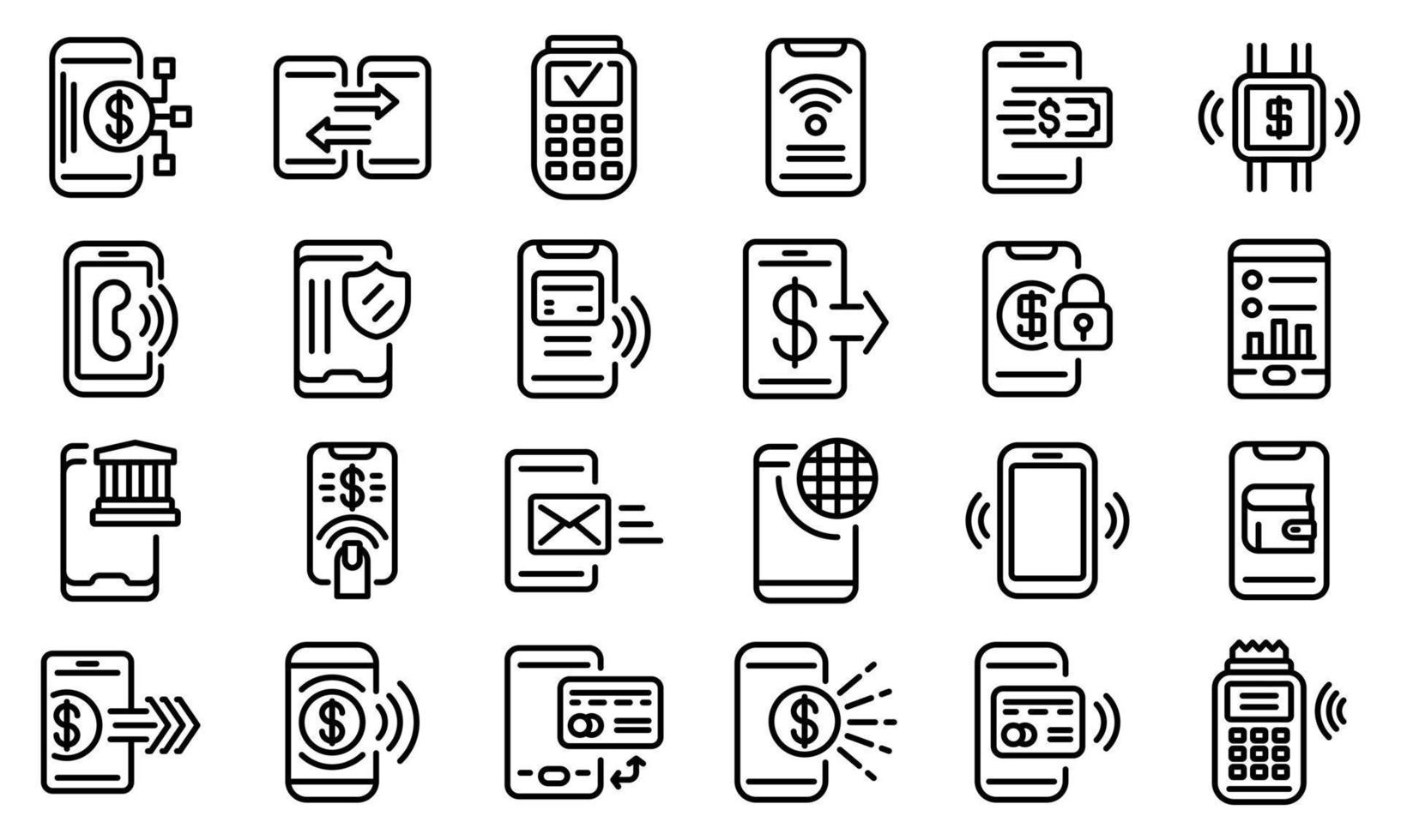 mobil betalning ikoner set, kontur stil vektor