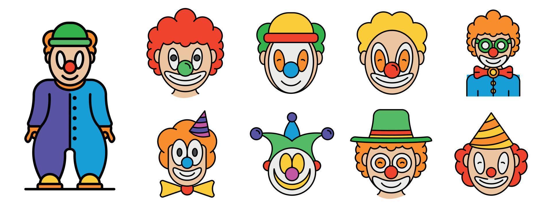 Clown-Symbole setzen Linienfarbvektor vektor