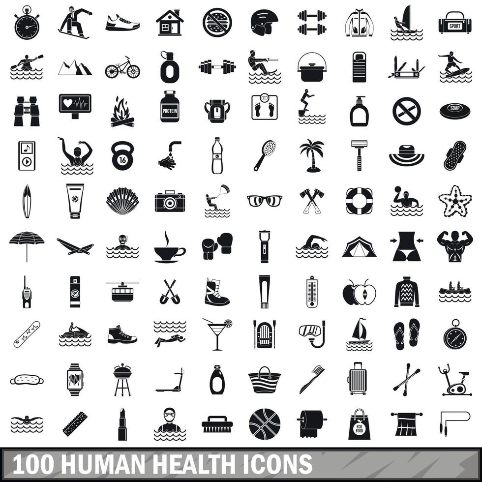 100 Symbole für die menschliche Gesundheit, einfacher Stil vektor