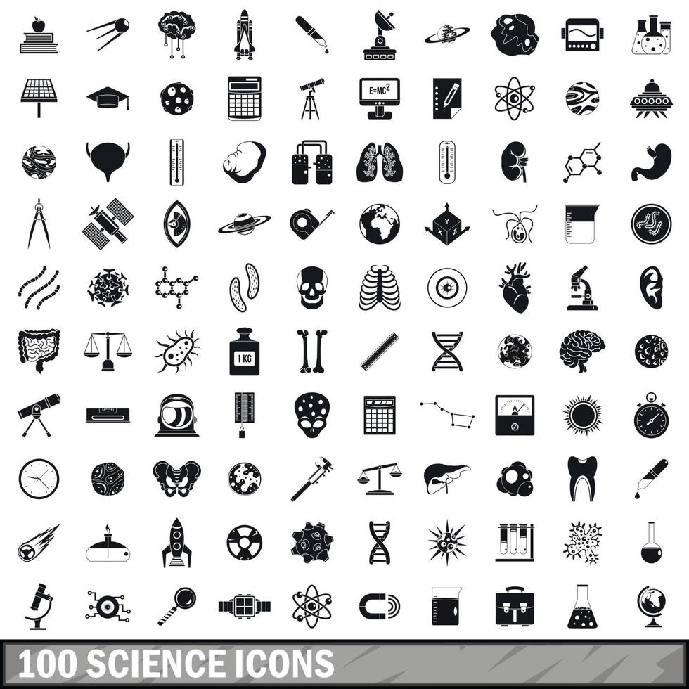 100 vetenskap ikoner set, enkel stil vektor