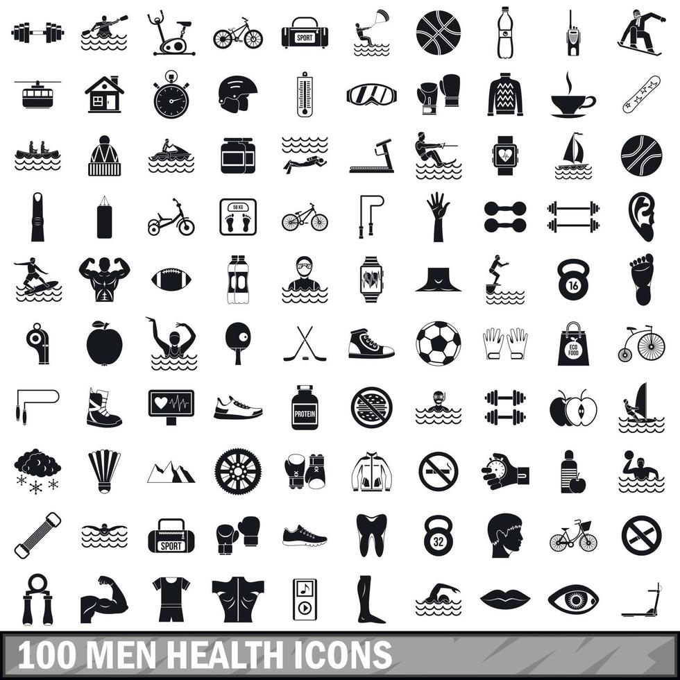 100 män hälsa ikoner set, enkel stil vektor
