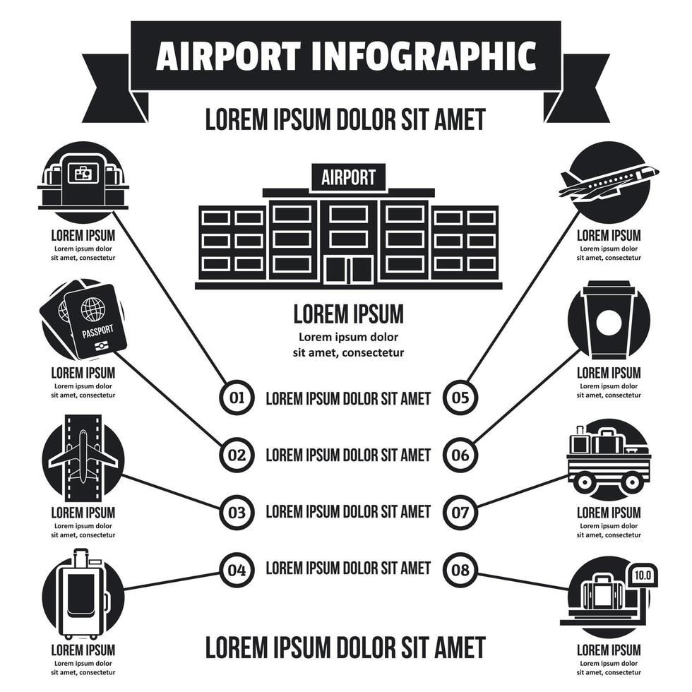 Flughafen-Infografik-Konzept, einfachen Stil vektor