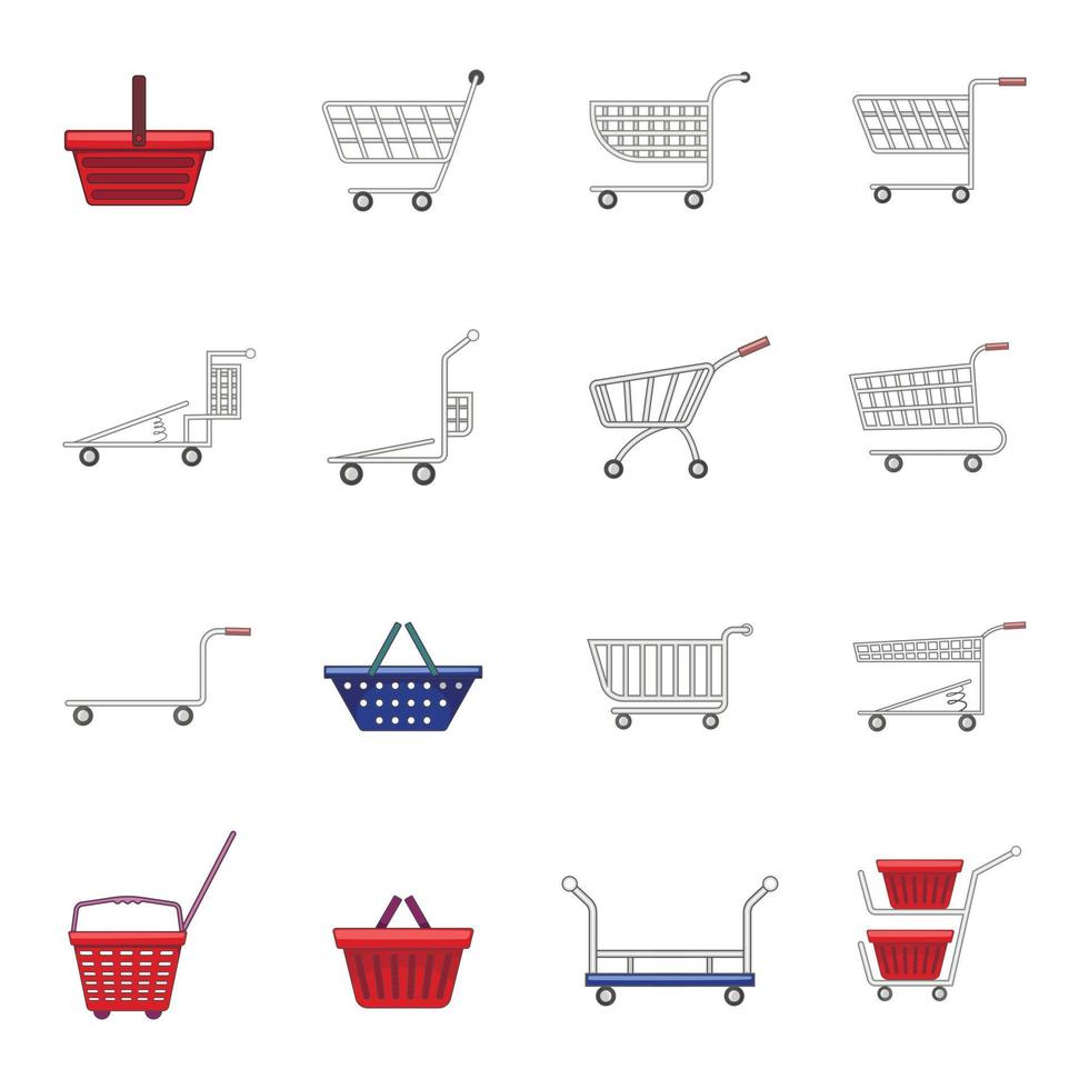 Einkaufswagen-Icons Set, Cartoon-Stil vektor