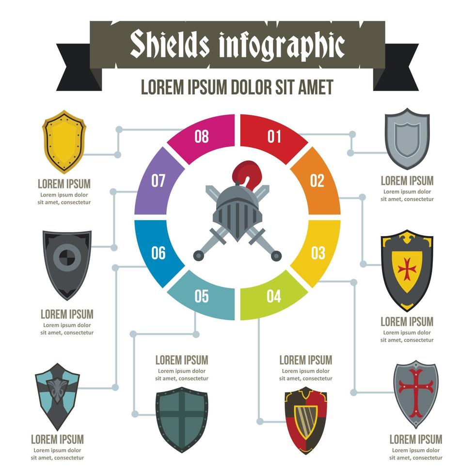 sköldar infographic koncept, platt stil vektor