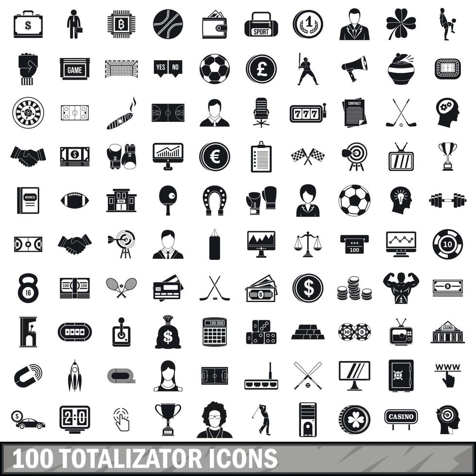 100 Totalisator-Icons gesetzt, einfacher Stil vektor