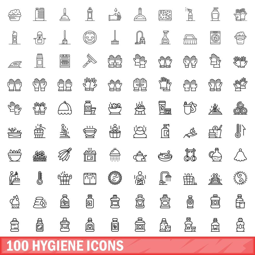 100 Hygienesymbole im Umrissstil vektor