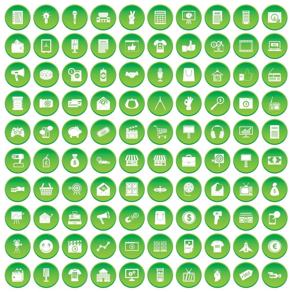 100 marknadsföring ikoner som grön cirkel vektor