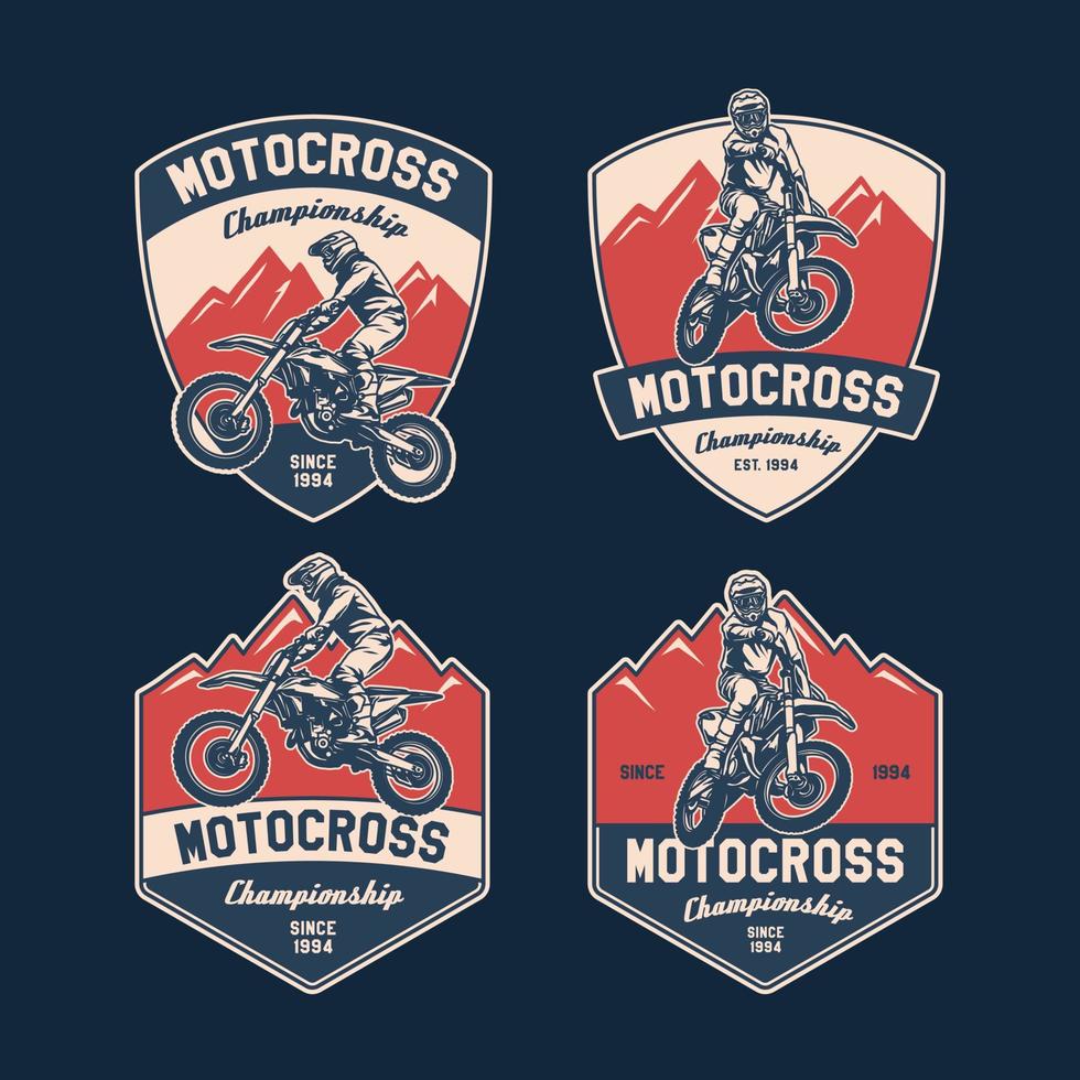 Set handgezeichnetes Motorcross-Adventure-Club-Logo-Abzeichen vektor