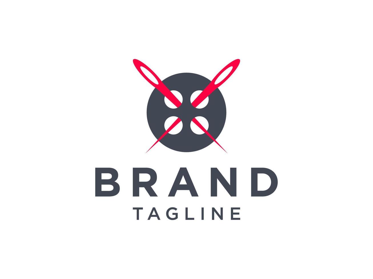 Schneider-Logo. rote Nadel mit schwarzer Kreislinie Faden und Knopfloch-Kombination isoliert auf weißem Hintergrund. verwendbar für Kleidungsstücke und handgefertigte Logos. flaches Vektor-Logo-Design-Vorlagenelement. vektor