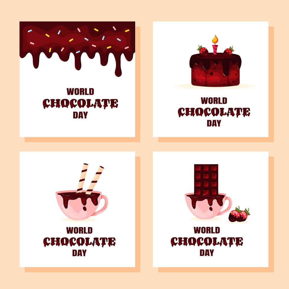 uppsättning gratulationskort för världens chokladdag vektor