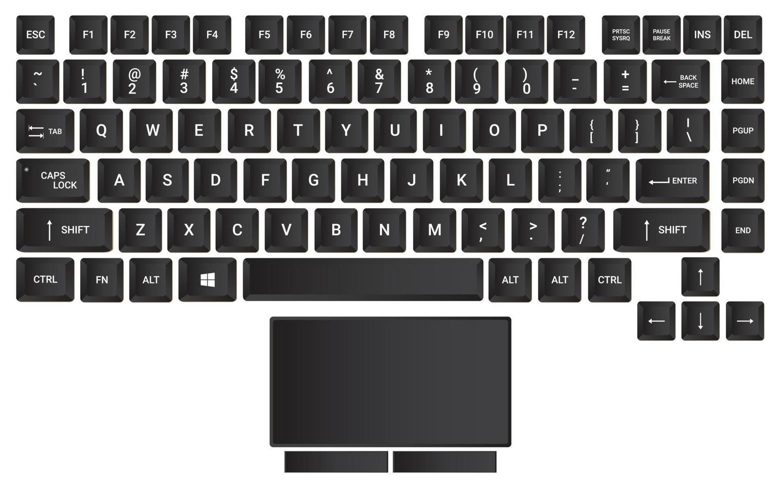 kyeboard-vektordesign, tastaturlayoutvektor mit alphabet, tastaturtastenlayoutillustration vektor