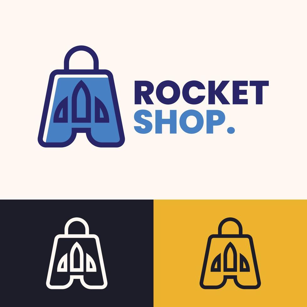 enkel minimalistisk raket shoppingväska logotypdesign vektor
