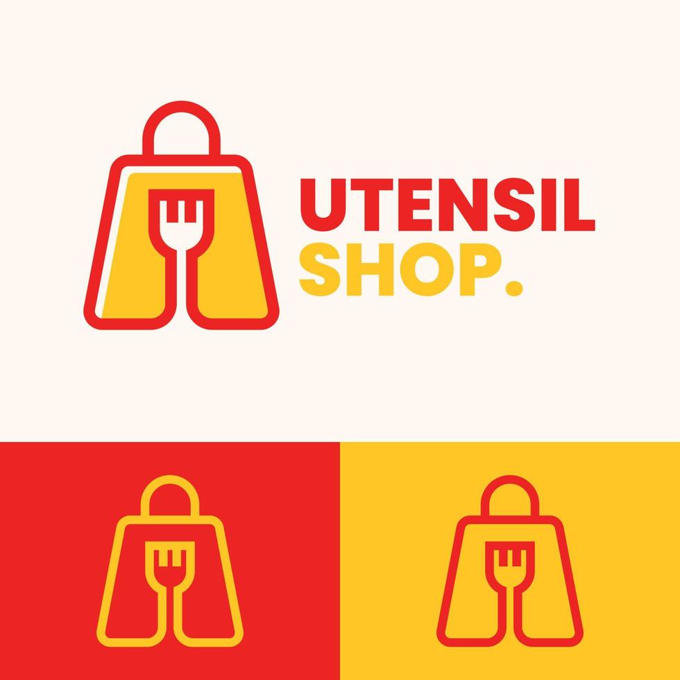 einfaches, minimalistisches Utensilien-Einkaufstaschen-Logo-Design vektor