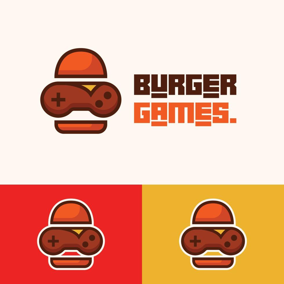 einfacher minimalistischer Burger mit Gamepad-Joystick-Logo-Design vektor