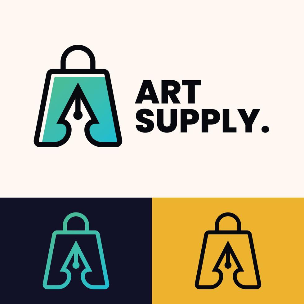 einfaches, minimalistisches Stift-Einkaufstaschen-Logo-Design vektor