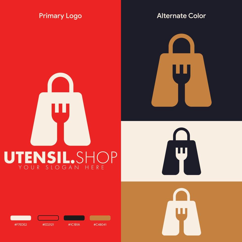 einfaches, minimalistisches Spachtel-Einkaufstaschen-Logo-Design vektor