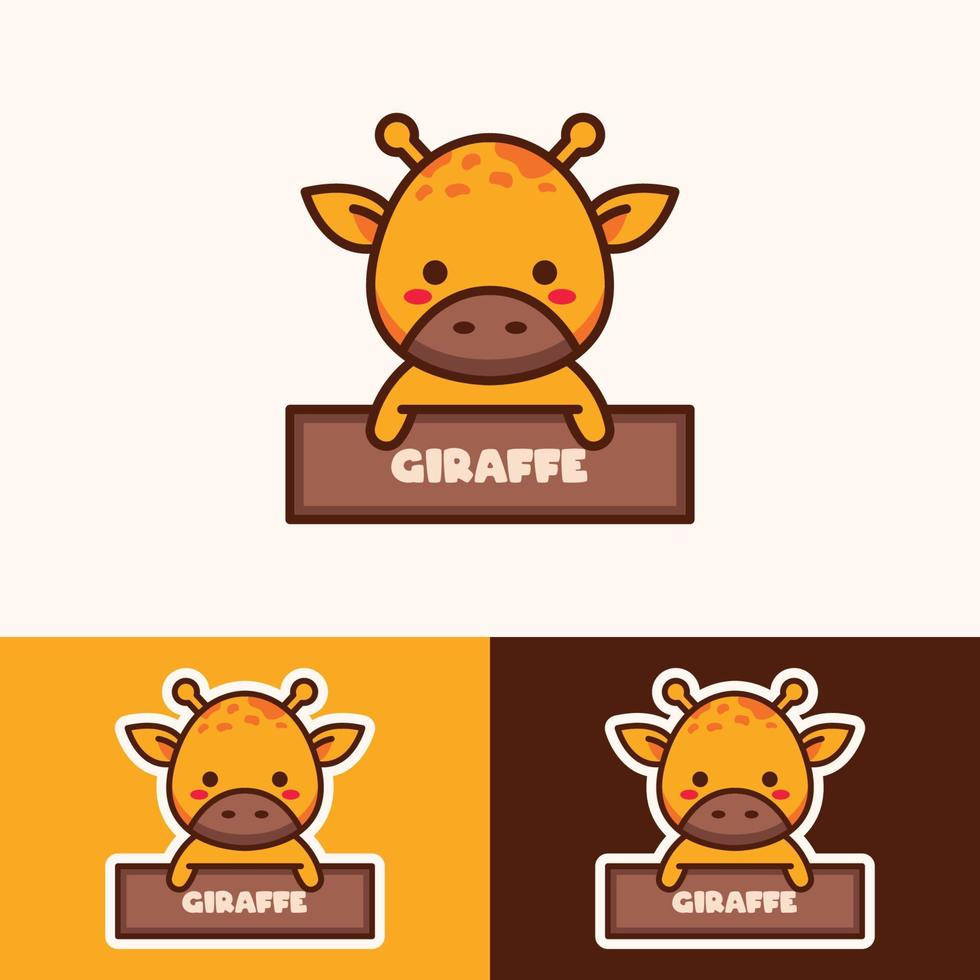 söta djur giraff innehav namn logotyp design vektor