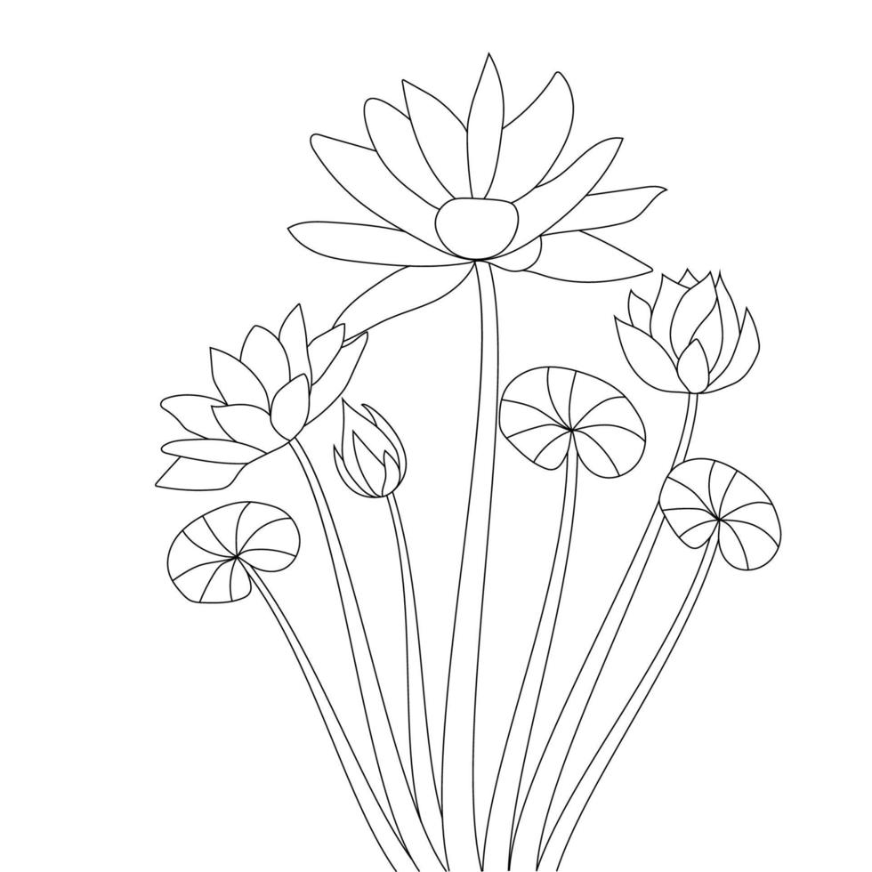 svart vit illustration av lotusblomma anti stress målarbok för barn vektor