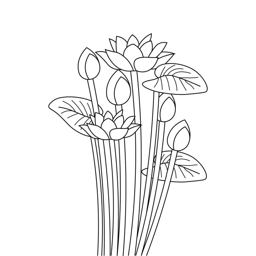 helig lotusblomma med löv line art illustration av målarbok för barn vektor