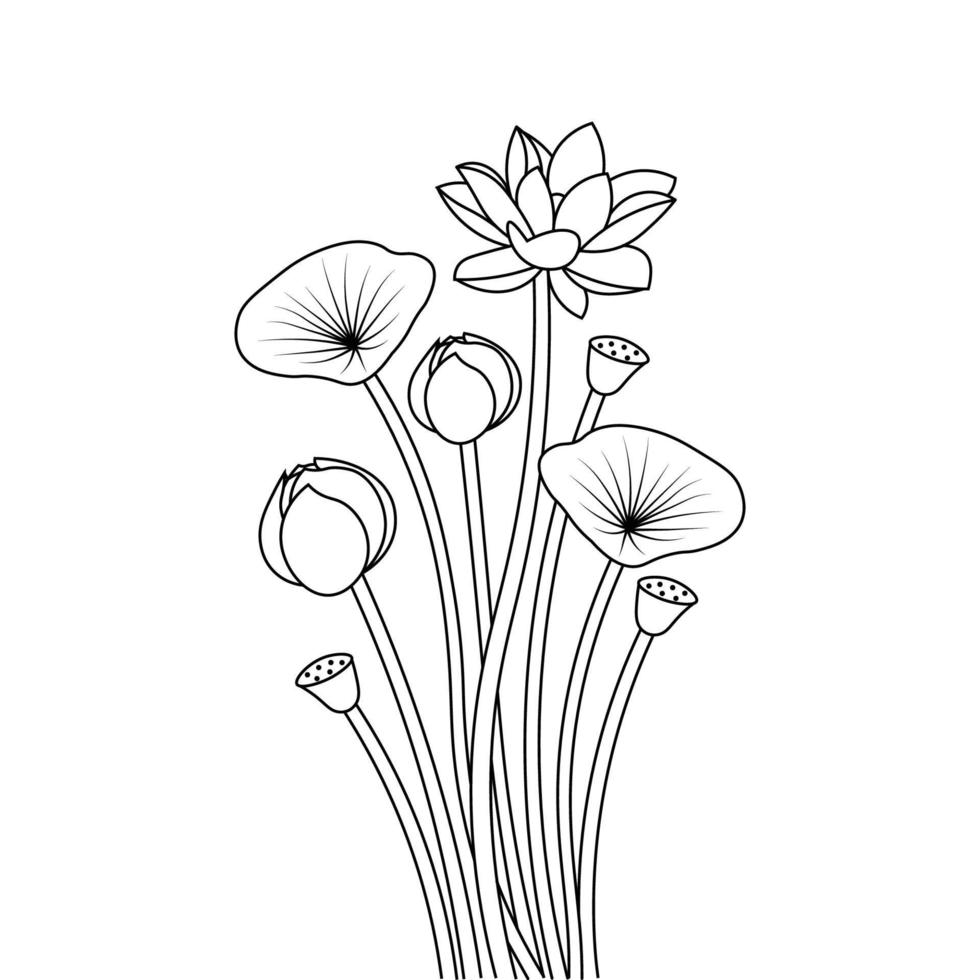 Sternlotosblumendesign der Malseitenillustration für Linie Kunstvektordesign vektor