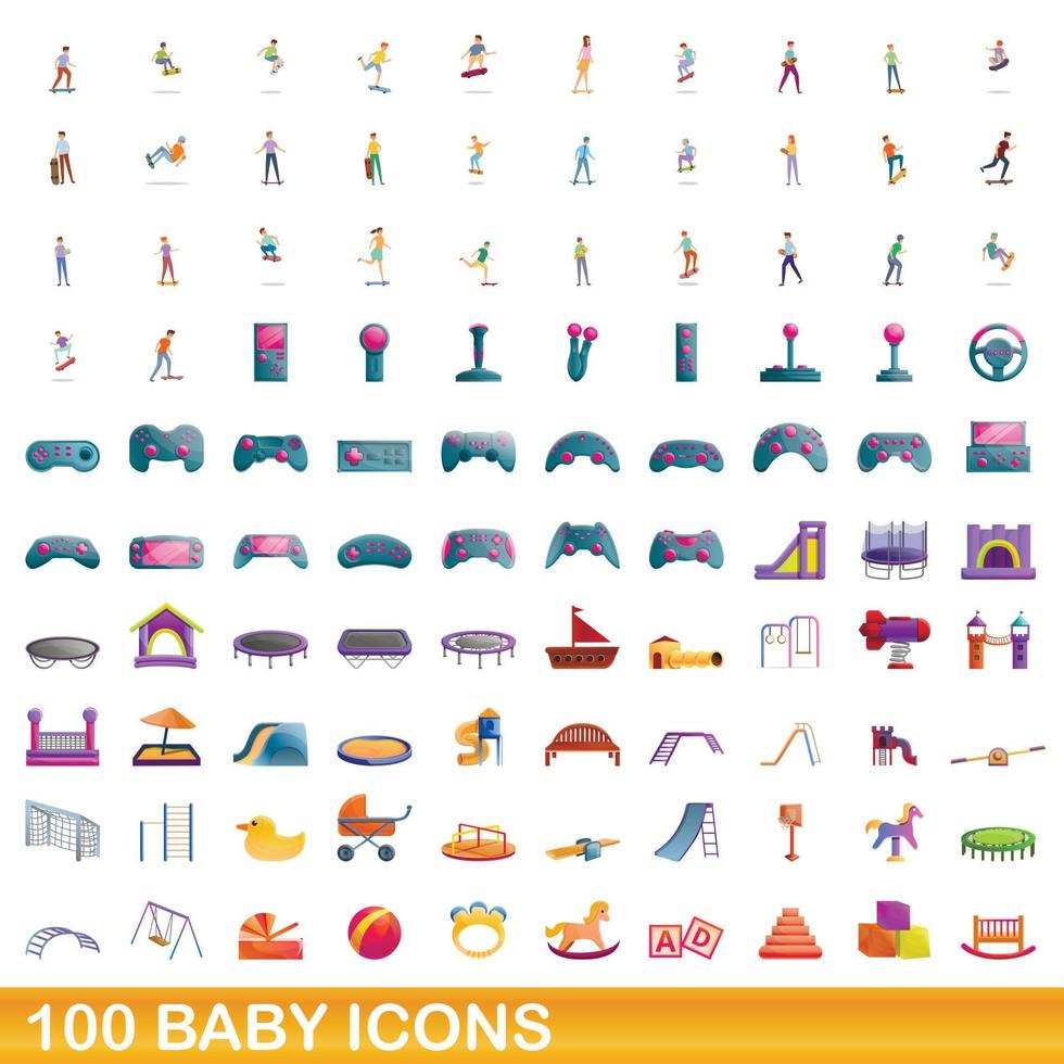 100 Baby-Icons gesetzt, Cartoon-Stil vektor