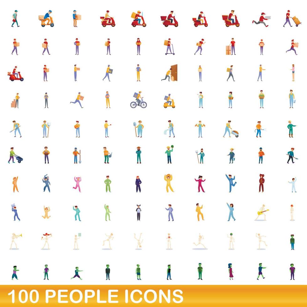 100 Personen Icons Set, Cartoon-Stil vektor