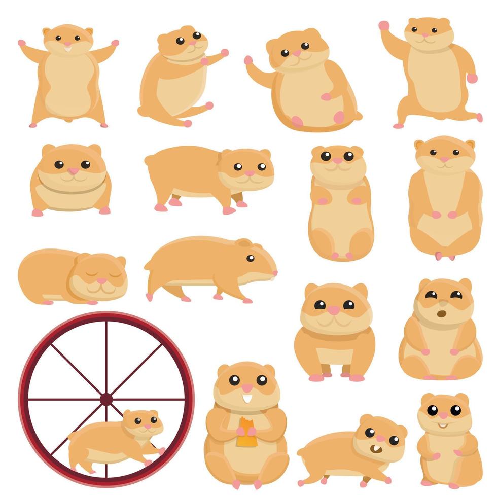 hamster ikoner set, tecknad stil vektor