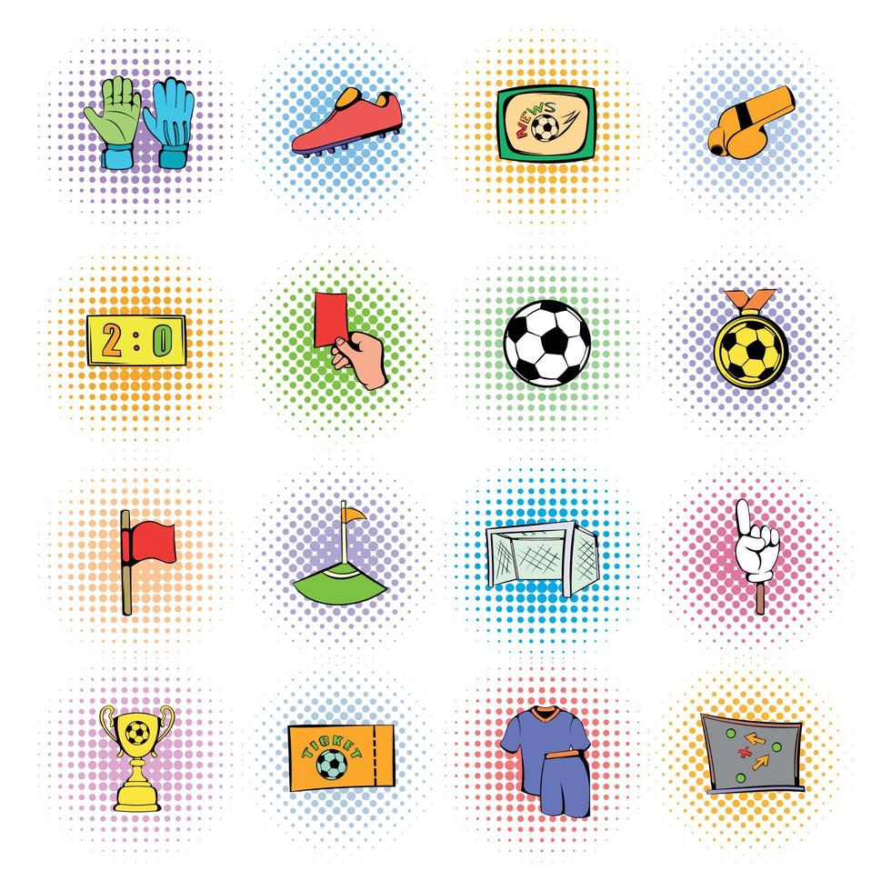 Fußball-Icons-Set, Comics-Stil vektor