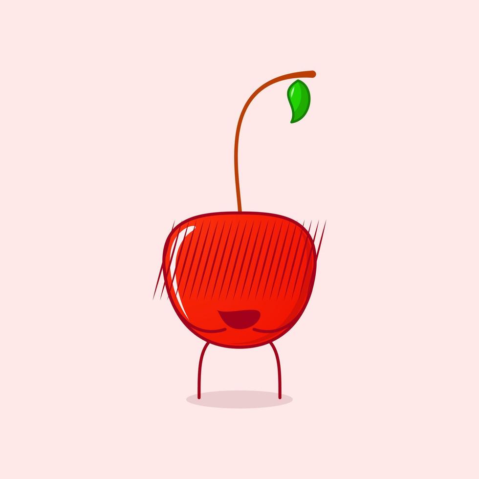 süße kirschkartoonfigur mit verlegenem ausdruck. grün und rot. geeignet für Emoticon, Logo, Maskottchen und Symbol vektor