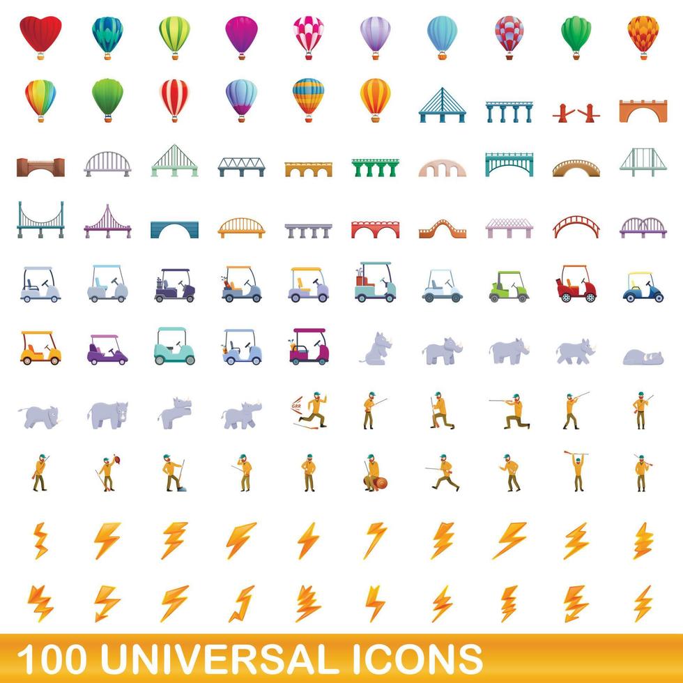 100 universelle Symbole im Cartoon-Stil vektor