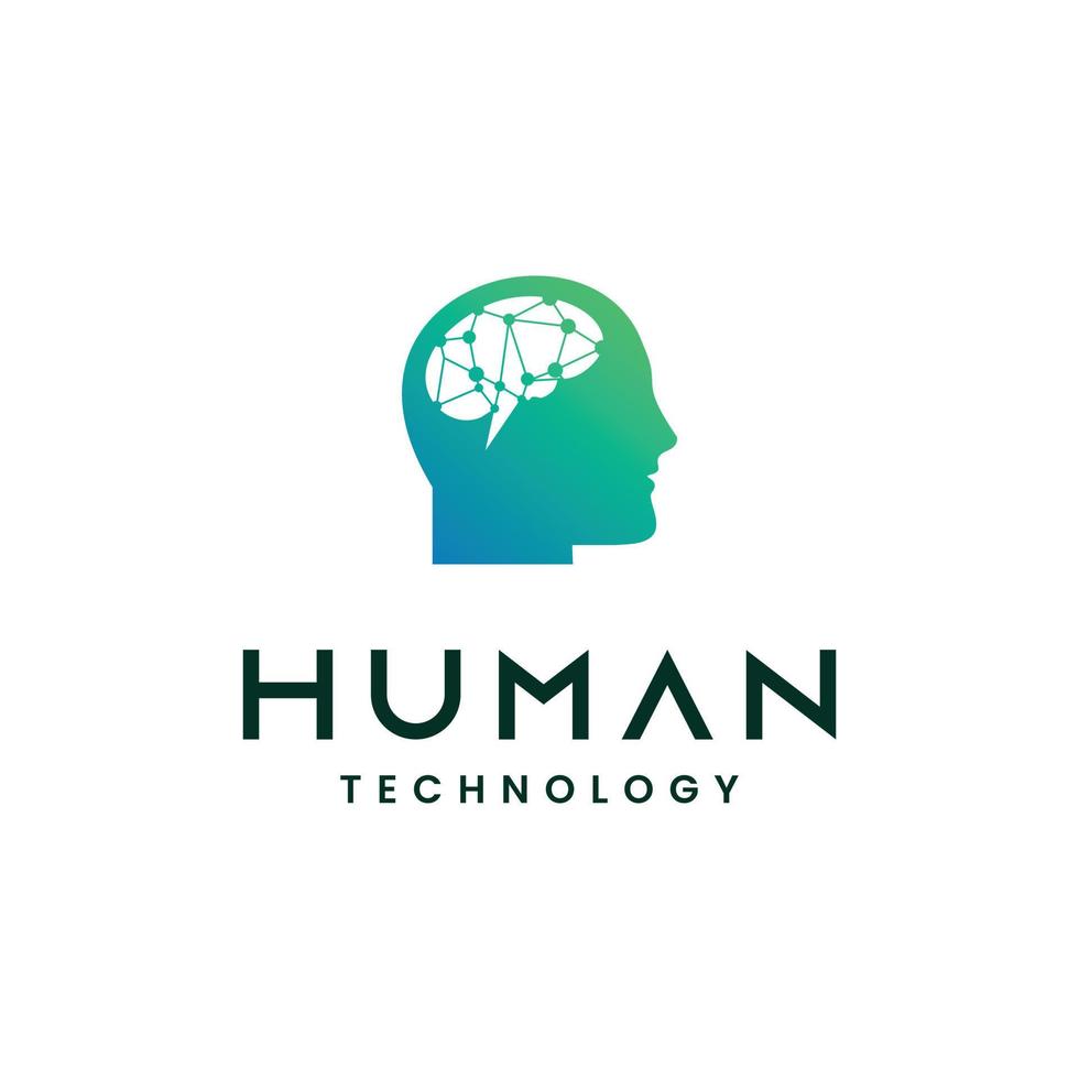 head tech logo design modernt koncept, brain tech logotyp ikon, mänsklig robot logotyp mall vektor