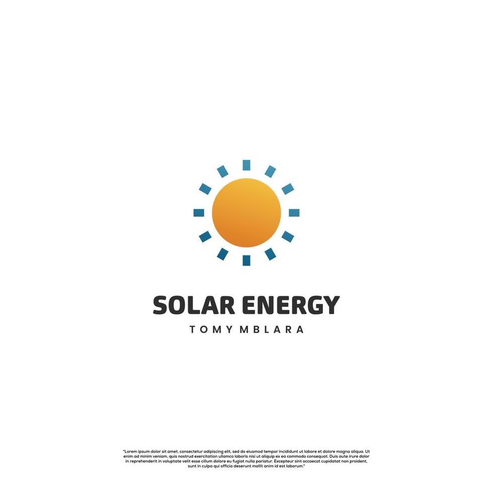 Solarenergie-Logo-Design auf isoliertem Hintergrund, Sonnenstrahl kombinieren mit Sonnenkollektor-Logo-Konzept vektor