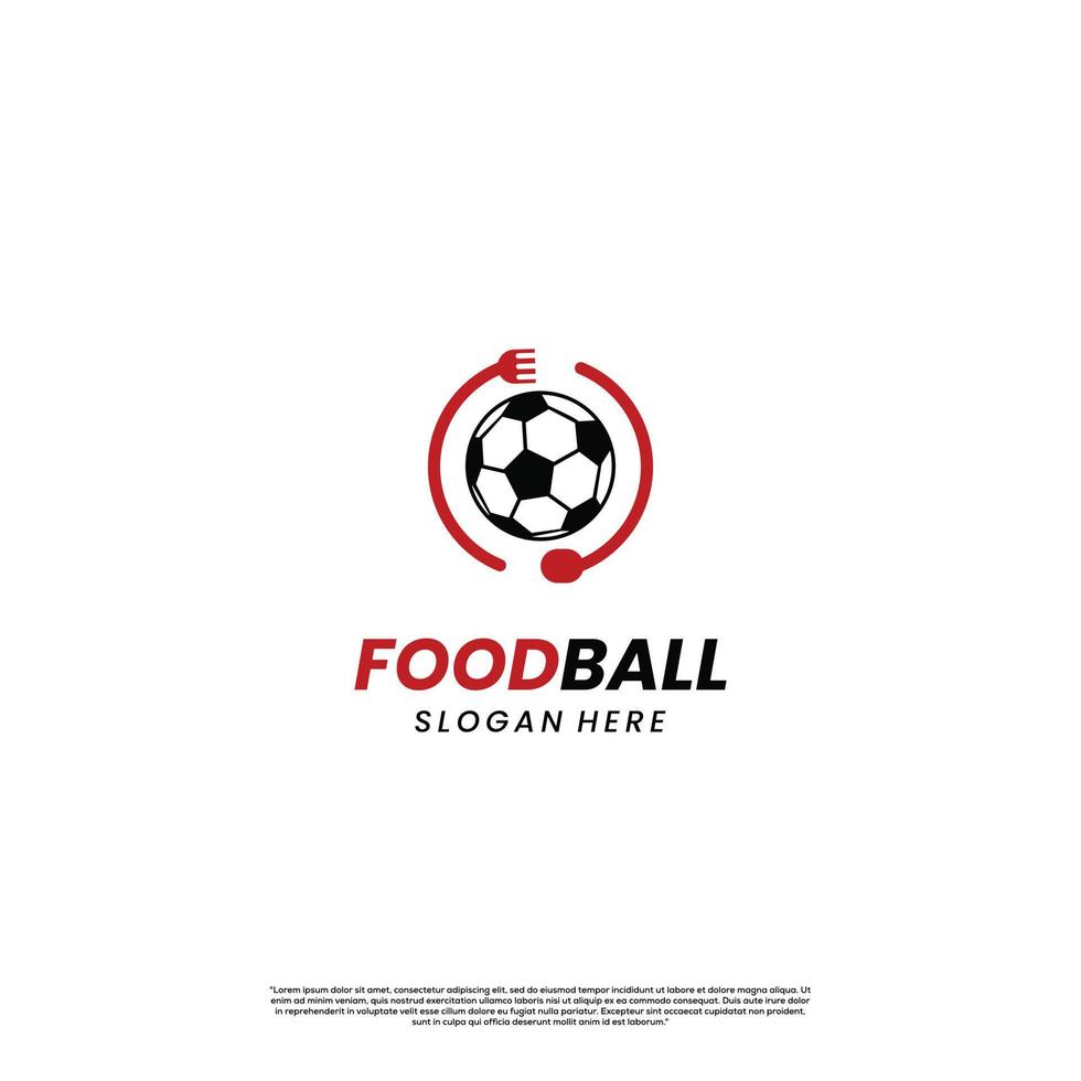 Ball mit Löffel und Gabel-Logo-Design auf isoliertem Hintergrund, Foodball-Logo-Design modernes Konzept vektor