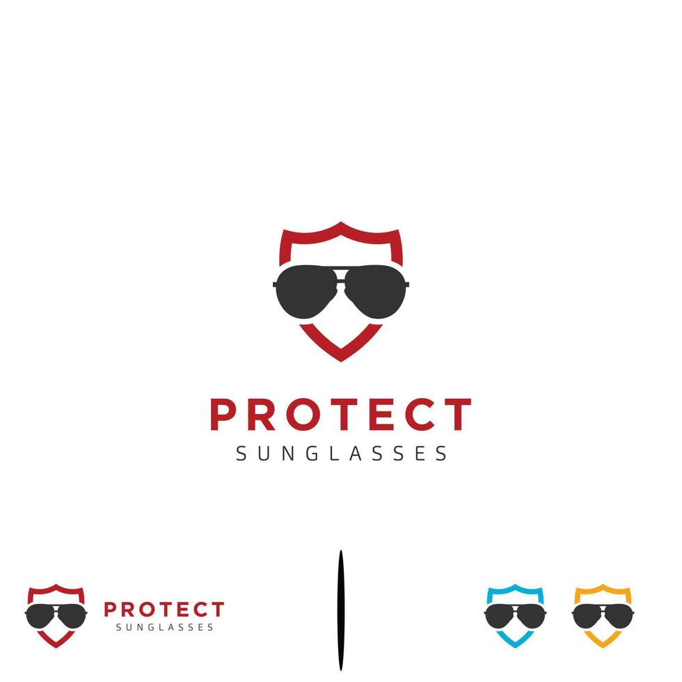 solglasögon skydda logotyp design ikon mall, solglasögon med sköld logotyp koncept vektor