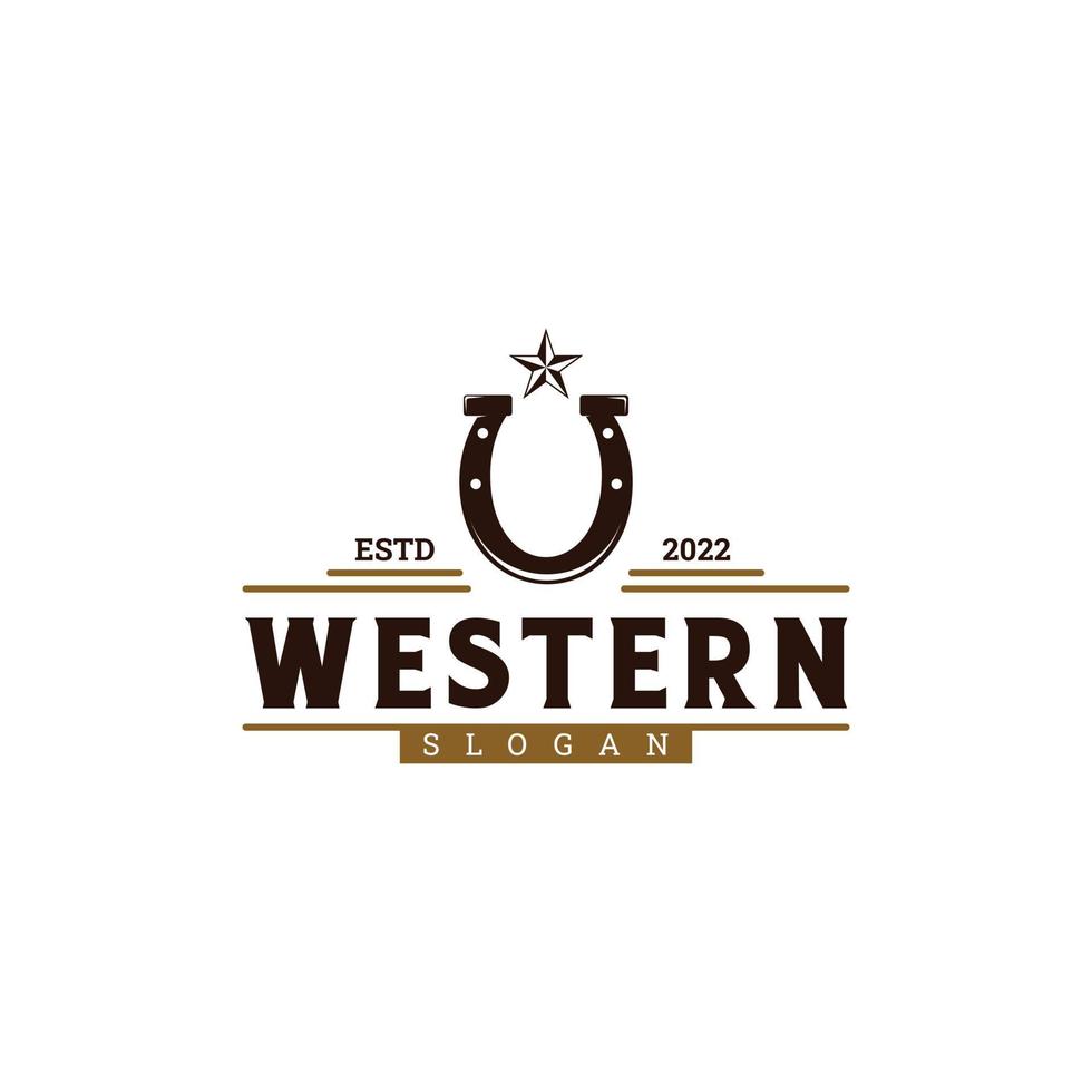 Western-Logo-Design Vintage, Hufeisen mit Stern-Logo-Emblem vektor