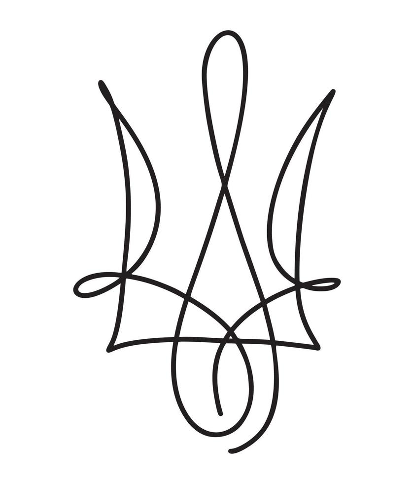 Vektor nationales ukrainisches Symbol Dreizack-Symbol. hand gezeichnetes kalligraphiewappen des ukrainischen staatsemblems schwarze farbillustration flaches artbild