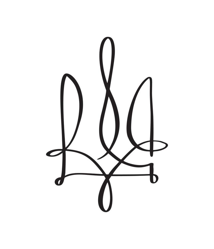 handgezeichnetes Kalligrafie-Wappen des ukrainischen Staatsemblems nationales ukrainisches Symbol Dreizack-Symbol schwarze Farbvektorillustration flaches Stilbild vektor