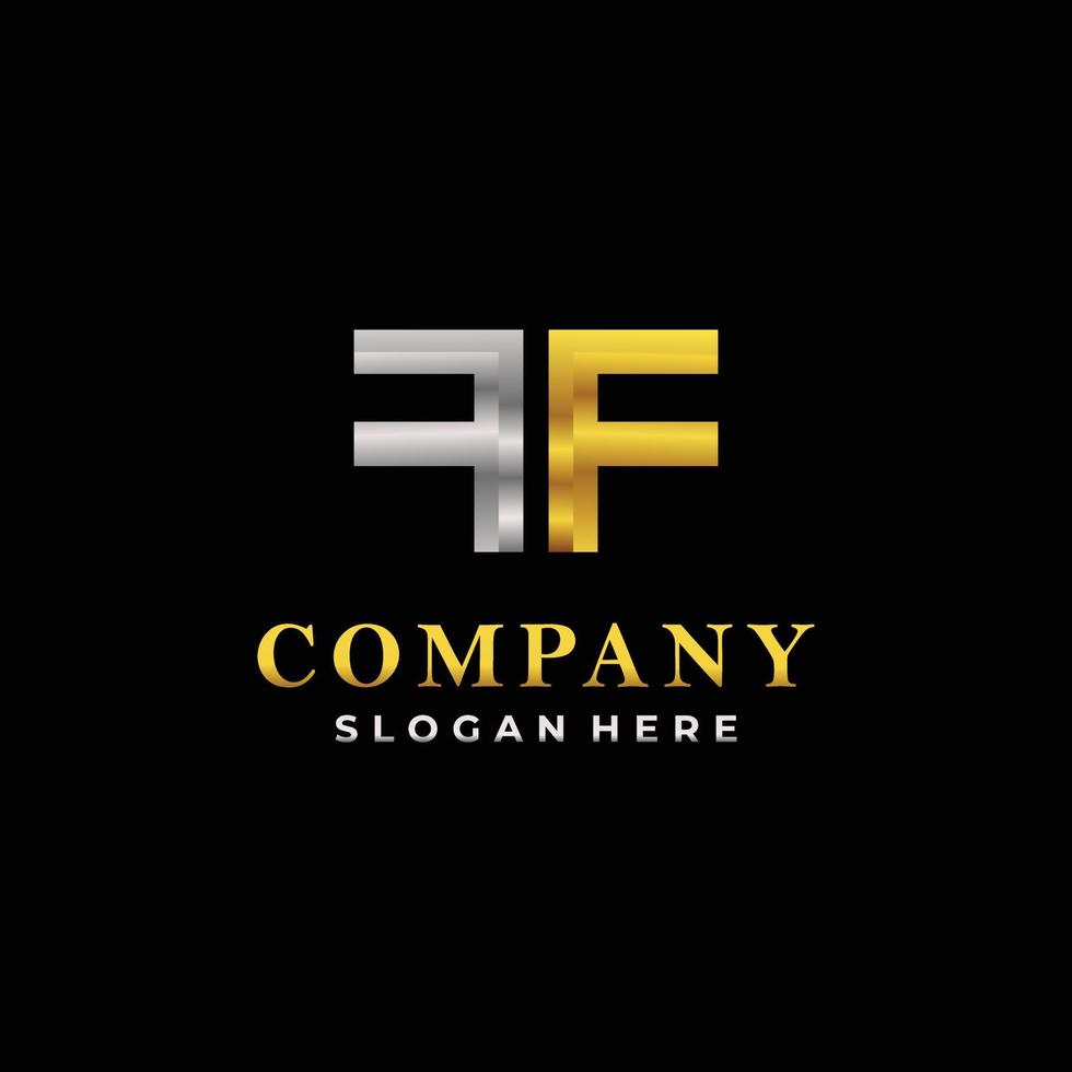 buchstabe ff luxus-logo-design mit goldenem und silbernem verlauf vektor