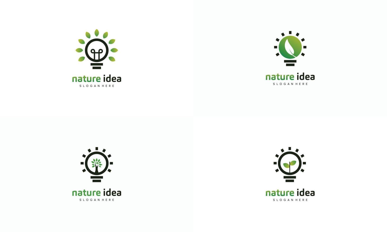 uppsättning enkel natur lampa logotyp design på isolerad bakgrund, glödlampa med blad logotyp modernt koncept vektor