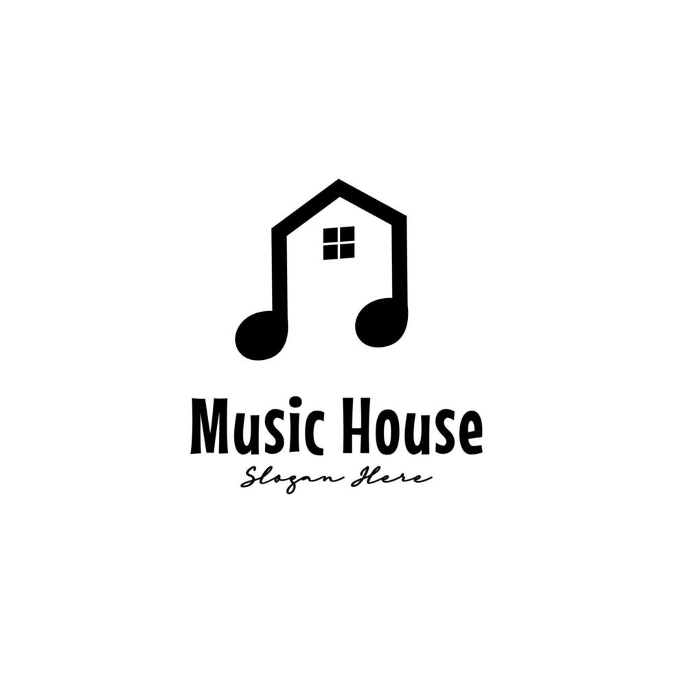 Musikhaus-Logo-Design einfach und elegant, Icon-Vorlage Musiknote und Haus-Logo-Konzept vektor