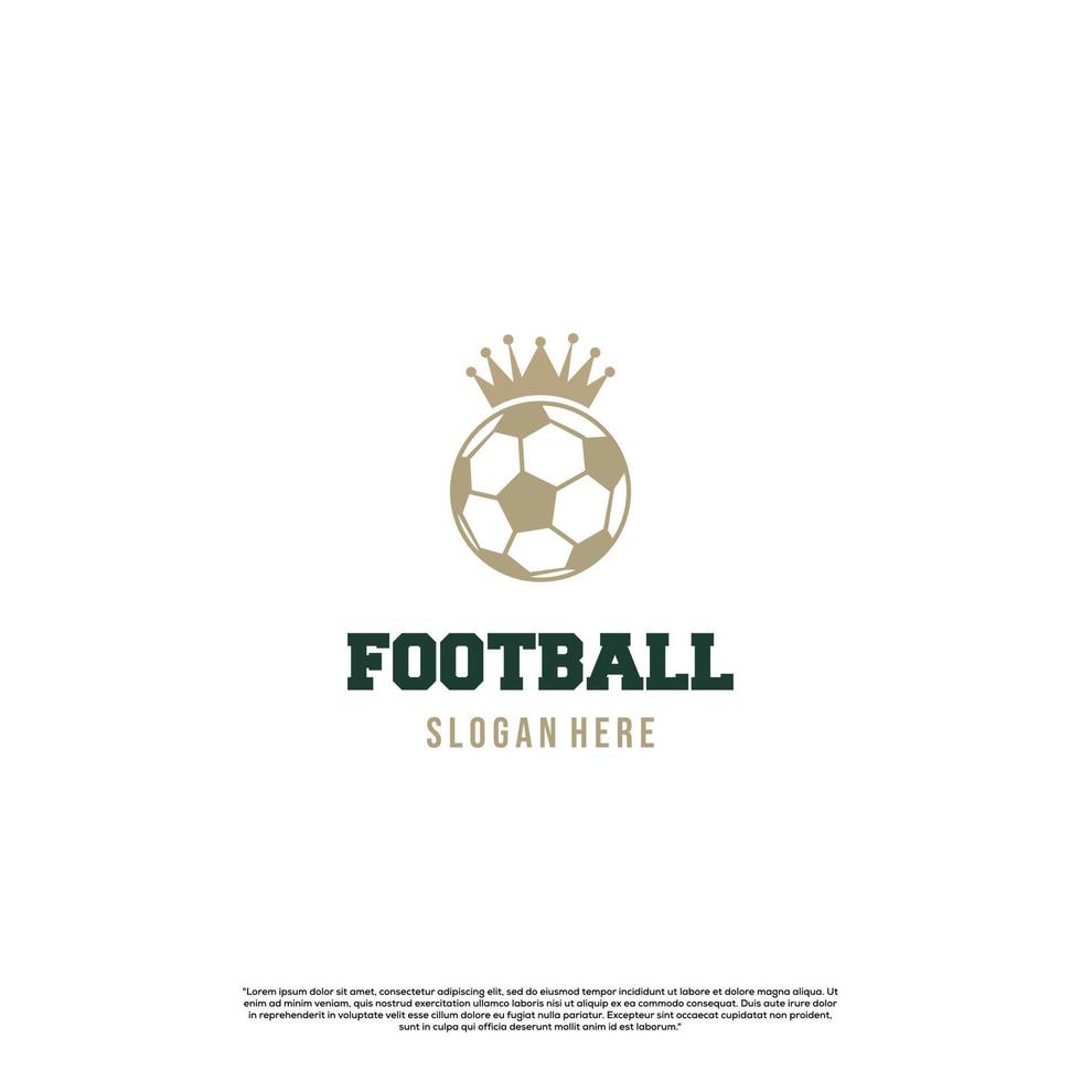 lyxig fotboll logotyp design på isolerad bakgrund, gyllene fotboll kung logotyp koncept vektor