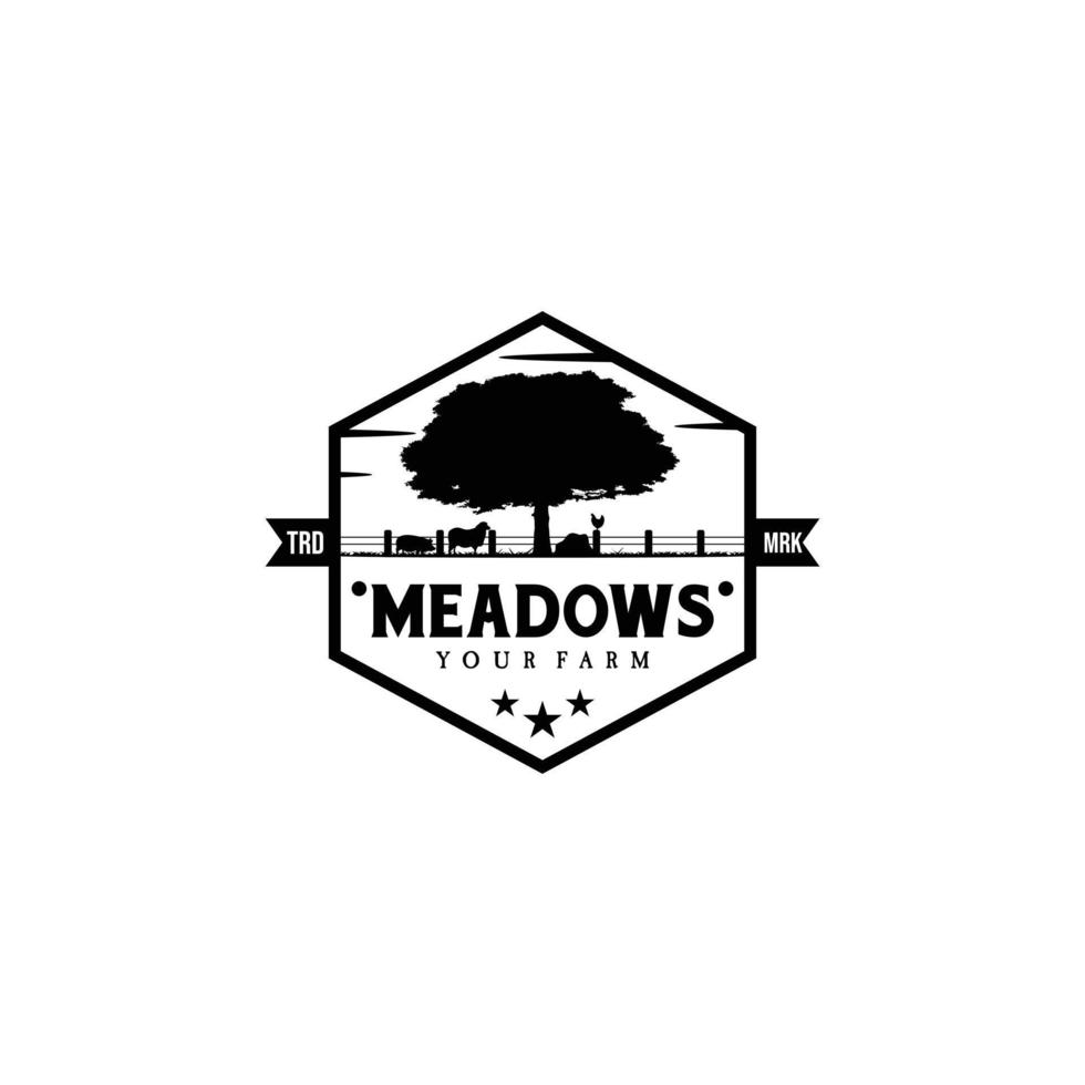 gård logotyp design retro hipster vintage. meadows logotyp design emblem vektor